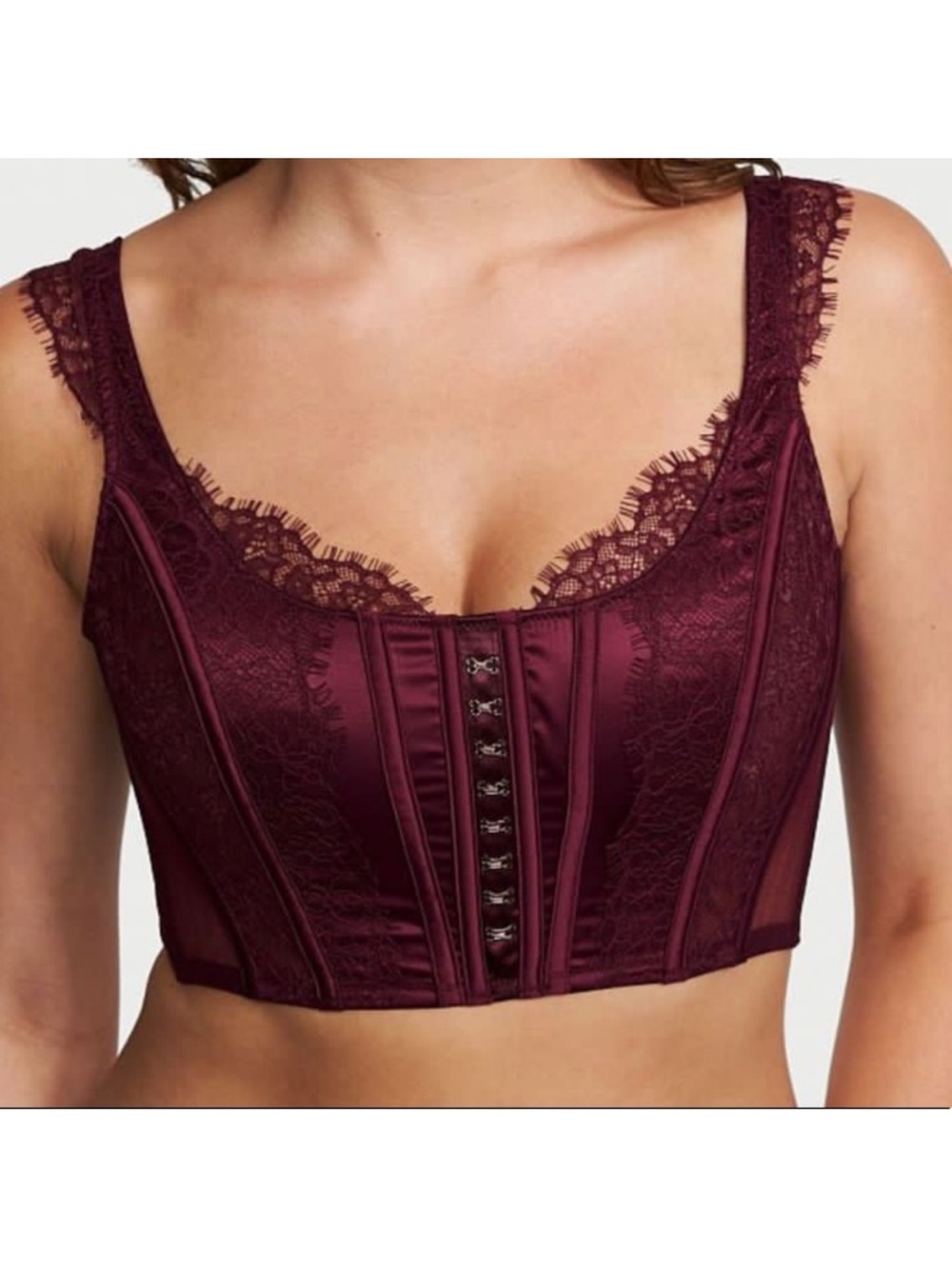 Victoria’s Secret Lace-Trim Corset Bralette in Burgundy